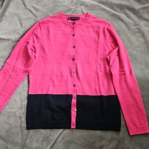 Brooks Brothers 346 100% Merino Wool Pink and Navy Cardigan